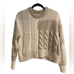 Aerie Cream and Beige Crewneck Knit Sweater Size XS